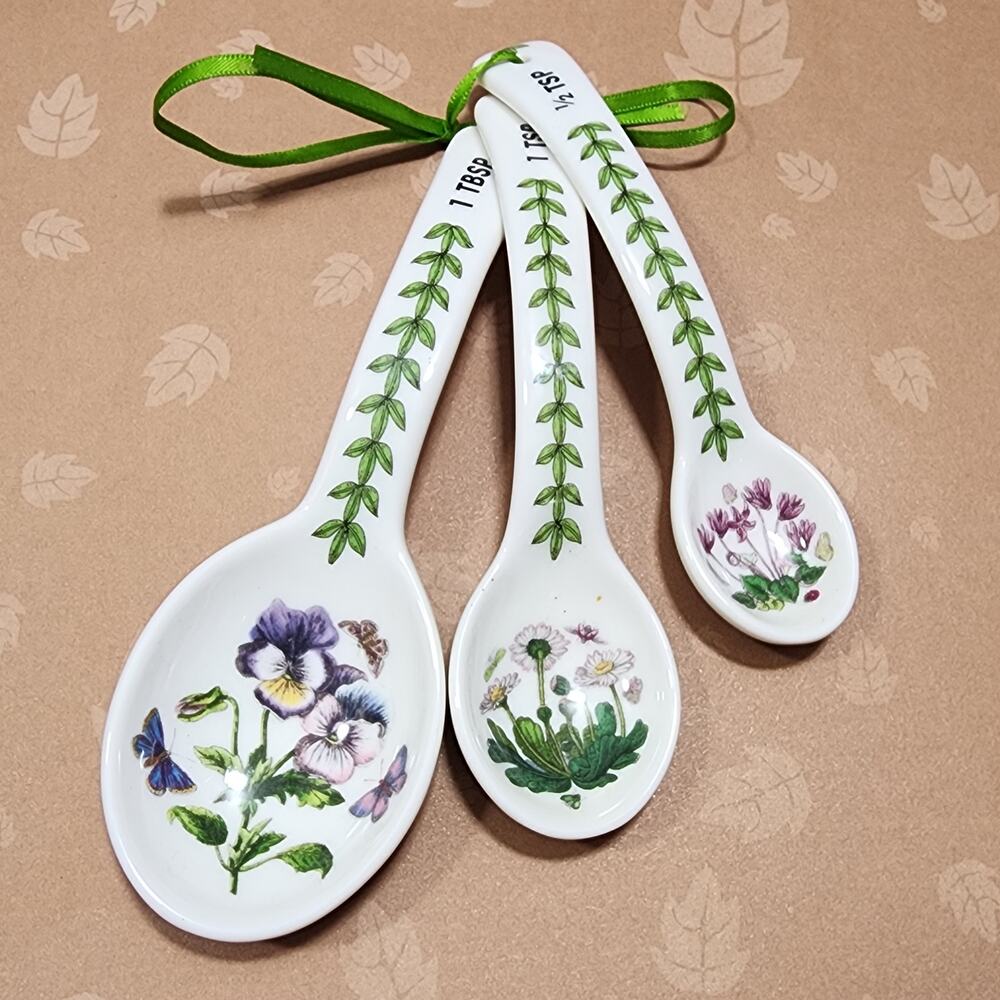 Portmeirion Botanic Garden Measuring Spoons Set of 3 Missing 1/4tsp Porcelain